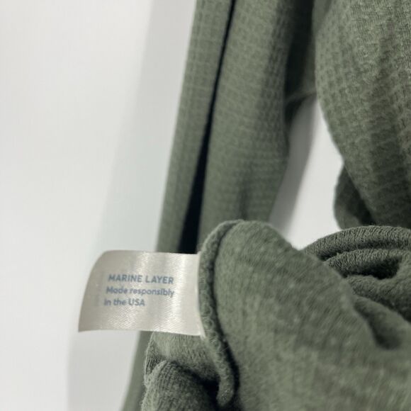 Marine Layer Shirt Size Medium Mens Green Thermal Waffle Knit Pocket Crew Neck - Picture 7 of 8